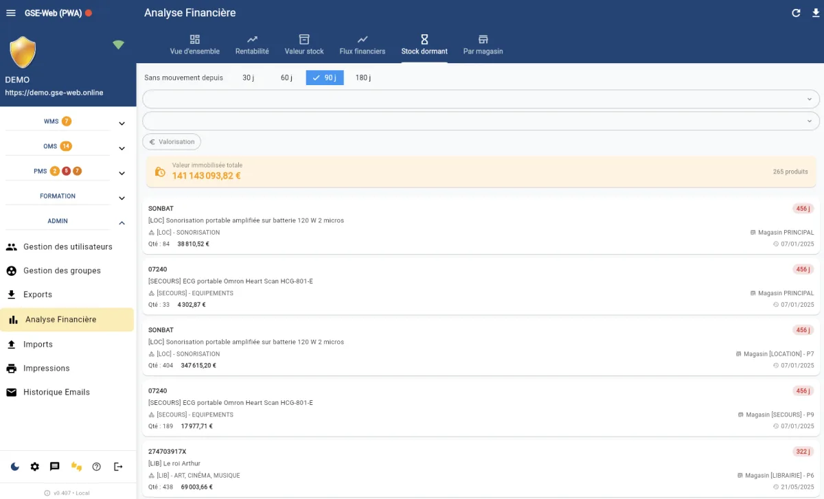 Stock dormant — Articles sans mouvement GSE-Web